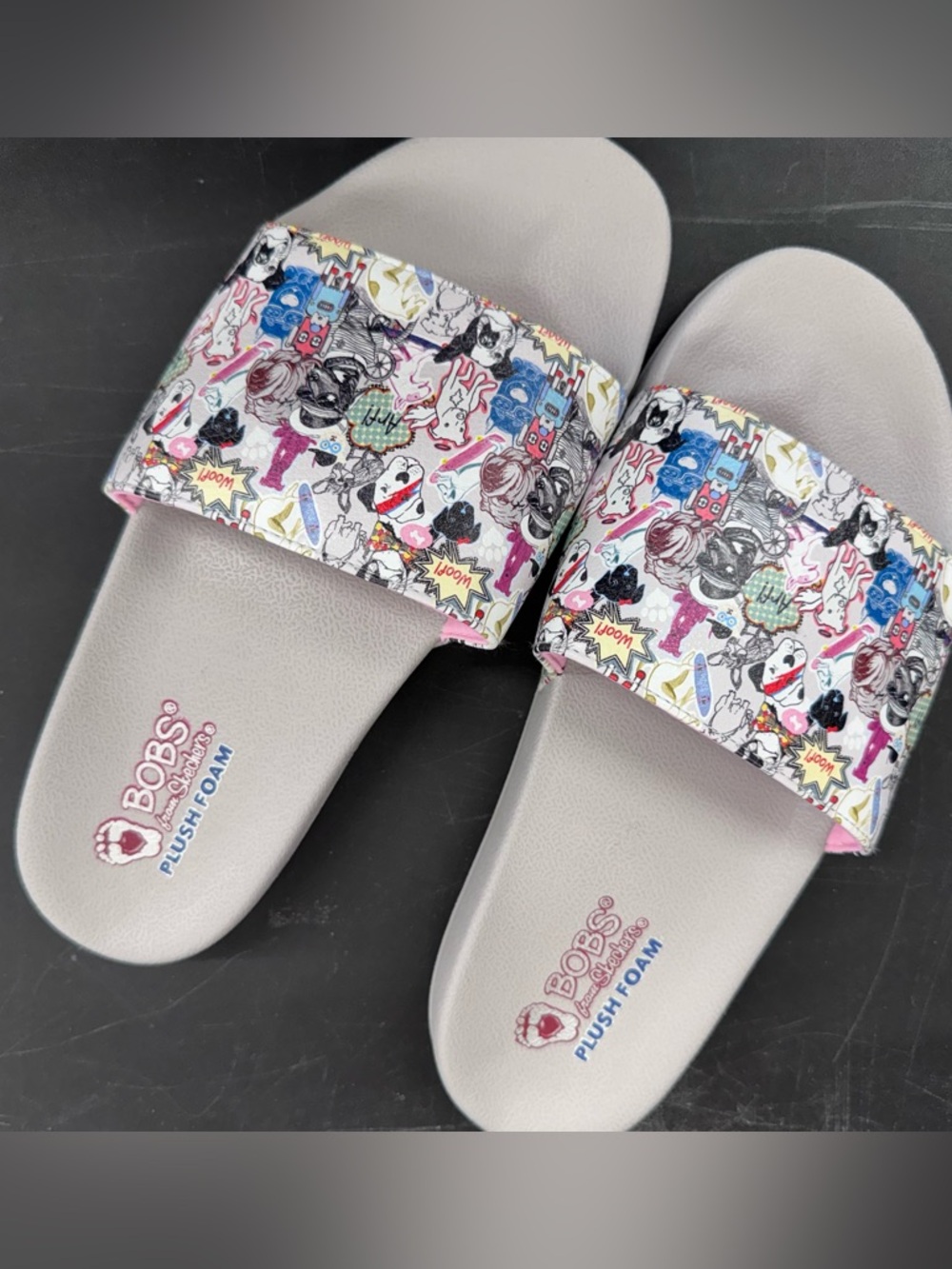 Skechers Girls' Multi-Color Graphic Plush Foam Slide Sandals